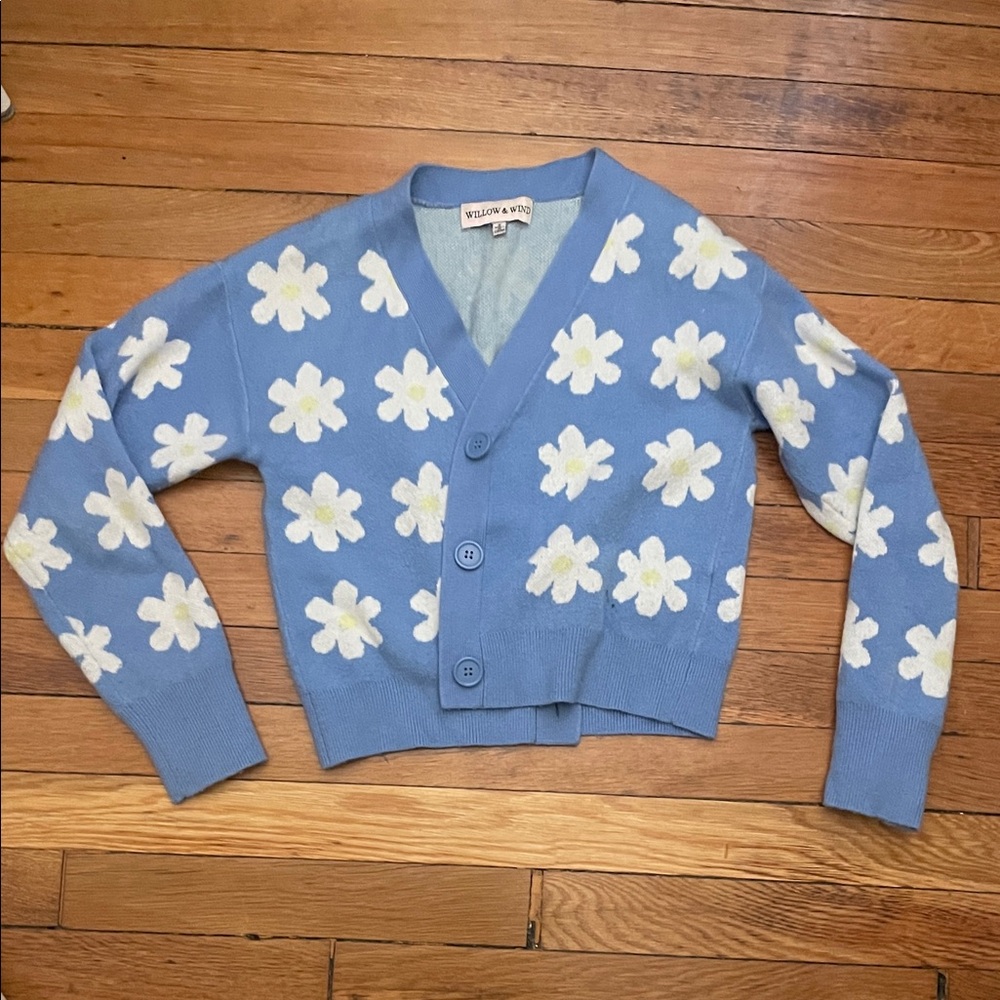 Women's Blue Floral Cardigan Sweater
